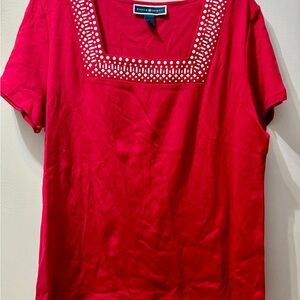 Karen Scott Red Studded Women's Top, Women's Size XL